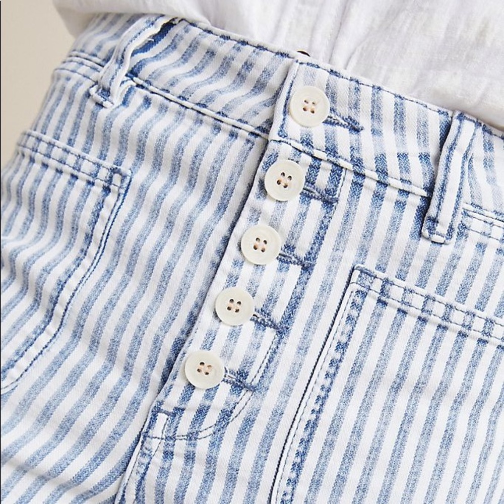 Anthropologie Blue & White Wide Leg Cropped Jeans